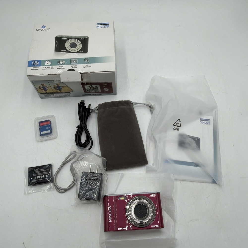 MInolta MND20 16x Digital Zoom 44 MP/2.7K Quad HD Digital Camera Red